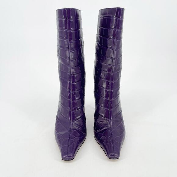 Jimmy Choo Purple Agathe Croc Embossed 100mm Mid-Calf Pointed Toe Boot IT 38 - Picture 6 of 13